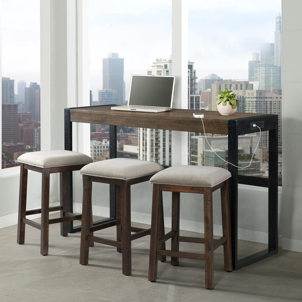 Enrico Multipurpose Bar Table Set Brown - Picket House Furnishings: Includes 3 Stools, USB Outlet