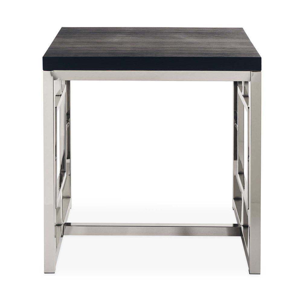 Ezra 24" Black Wood and Chrome Metal End Table