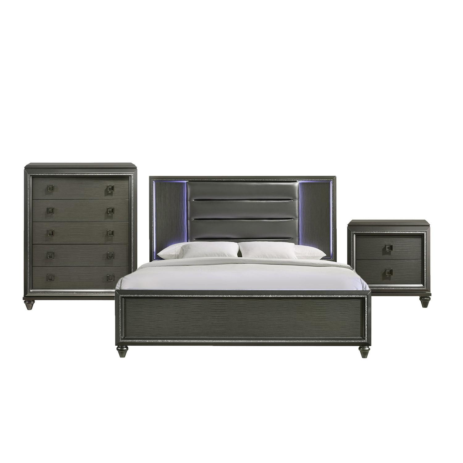 Faris Queen Panel 3-Piece Bedroom Set in Transitional Black