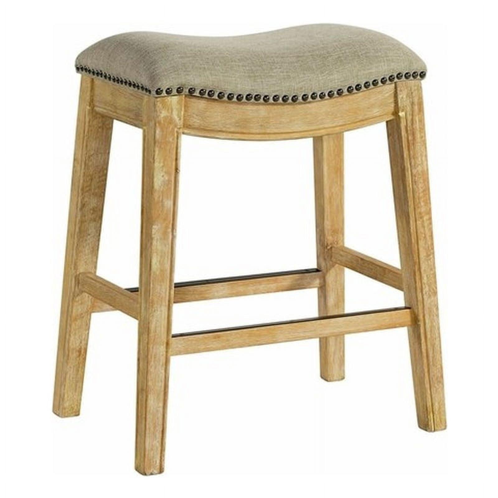 Transitional Taupe and Natural Wood 24" Saddle Counter Stool