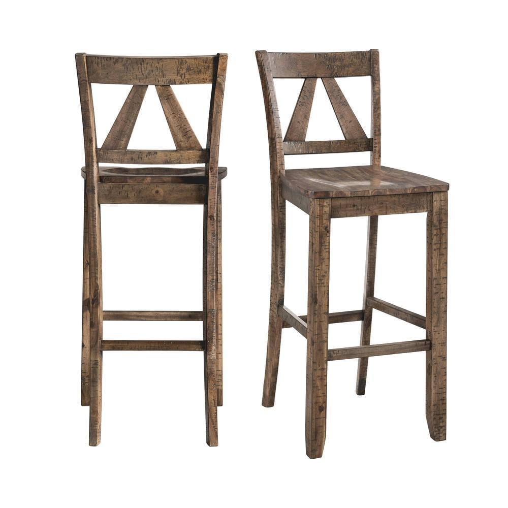 2pc 30" Flynn Barstool Set Walnut - Picket House Furnishings: Rustic Farmhouse Design, Wood Legs