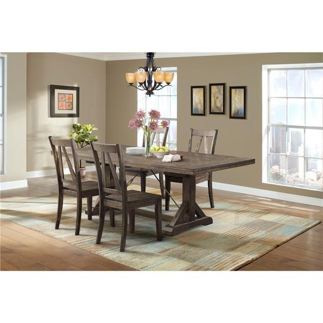 Flynn Rustic Chic Walnut Dining Set with Trestle Table & 4 Chairs