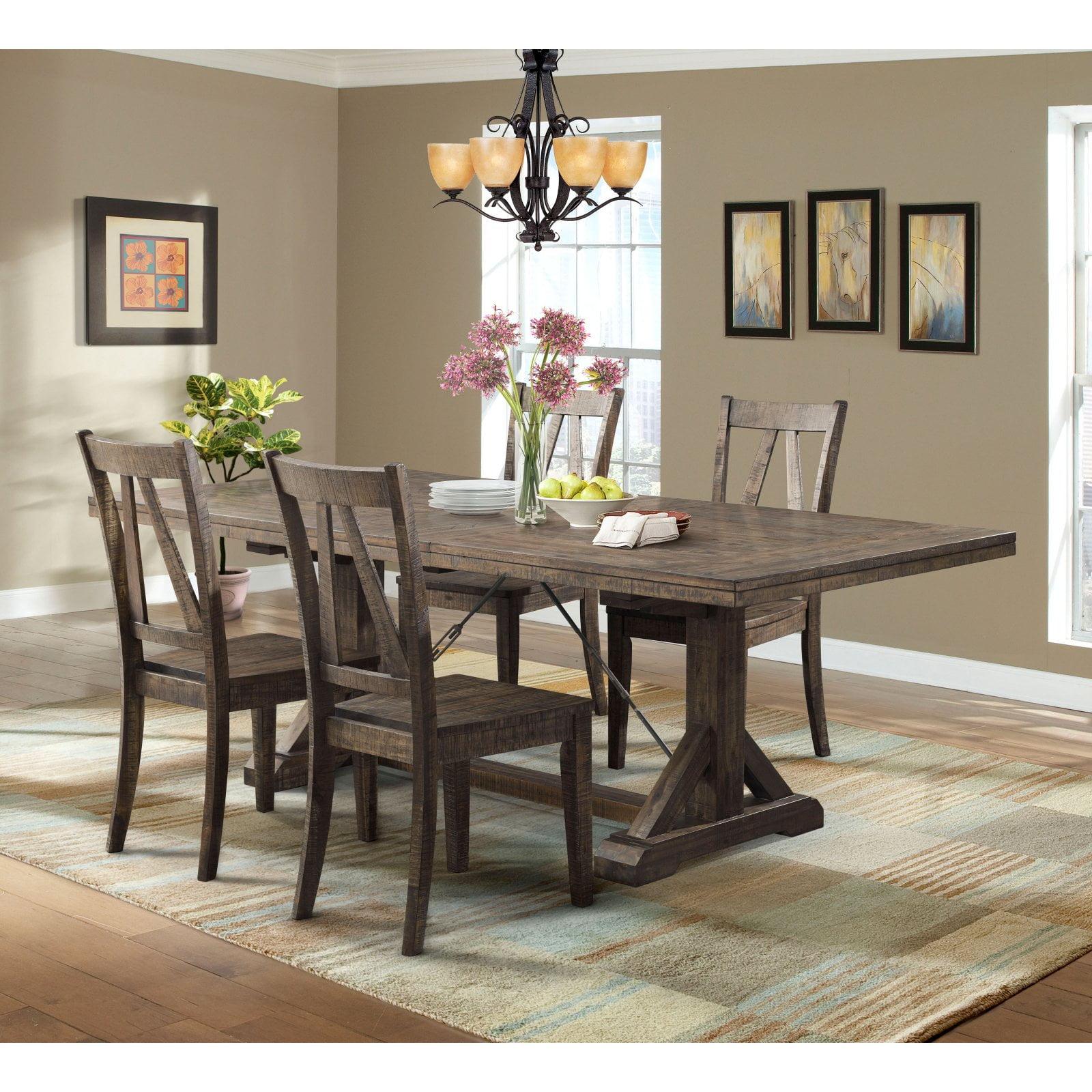 Flynn Rustic Chic Walnut Dining Set with Trestle Table & 4 Chairs