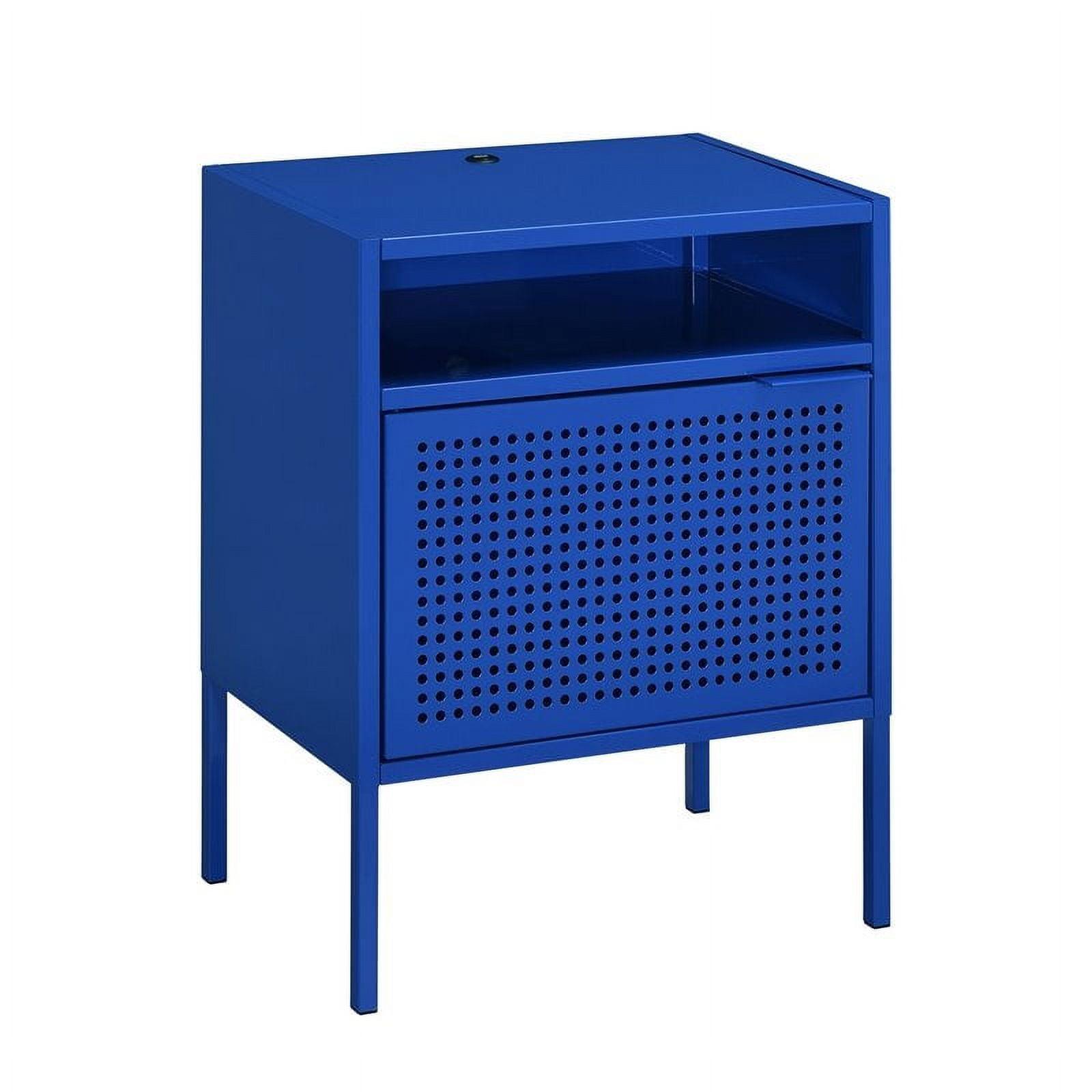 Gemma Contemporary Blue Metal Nightstand with USB Port