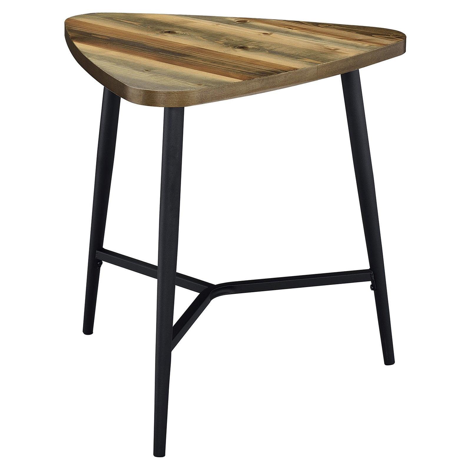 Transitional Triangular Pine & Metal End Table in Brown/Black