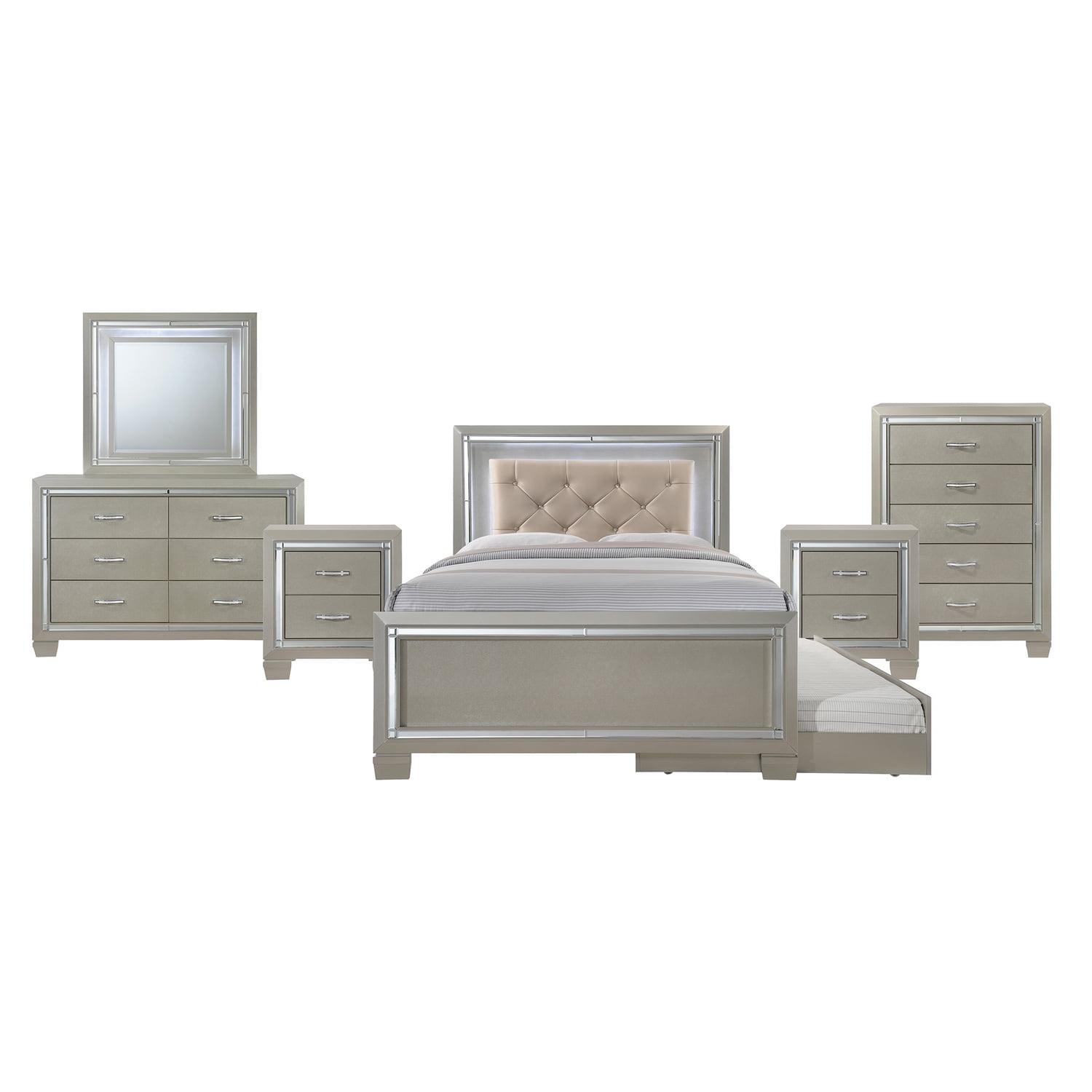 Glamour Youth Full Platform Bedroom Set with Chic Champagne Finish