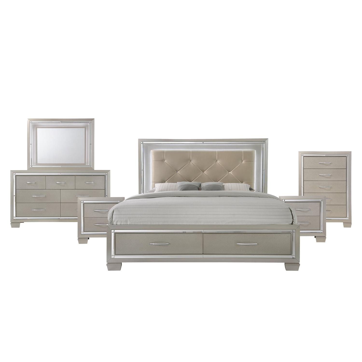 Glamour Beige King Platform Storage 6-Piece Bedroom Set