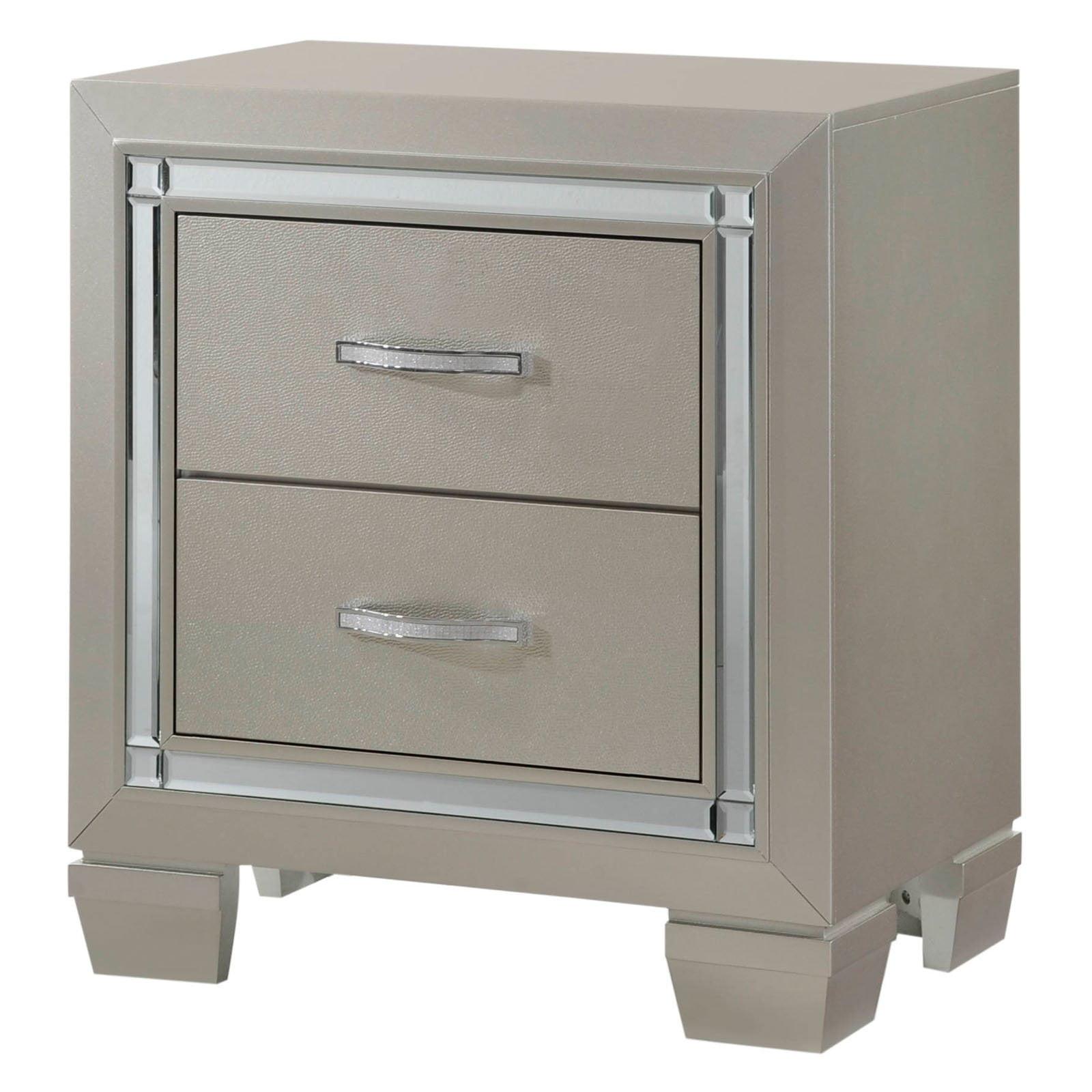 Chic Glam 2-Drawer Nightstand in Gray with Mirror Glass Trim