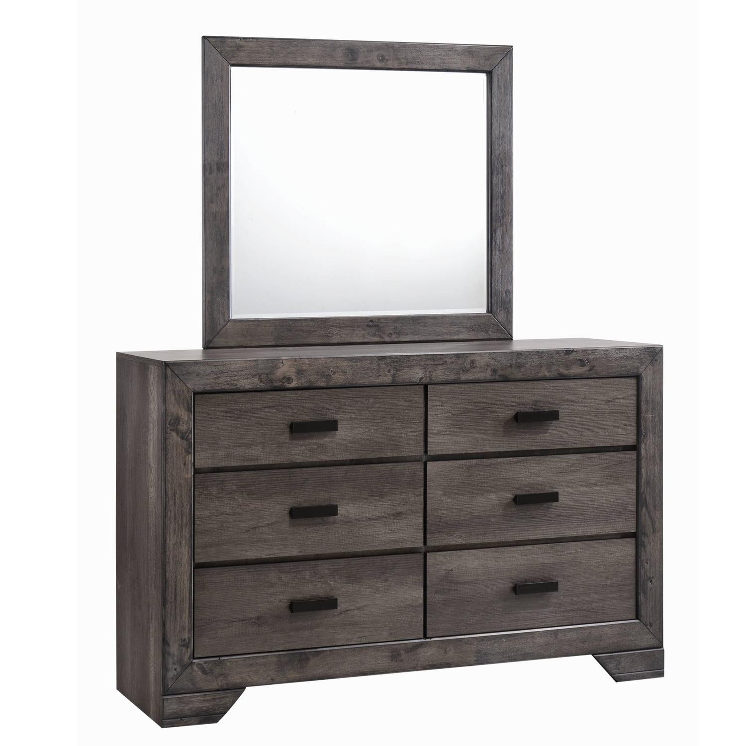 Grayson Rustic Gray Oak 6-Drawer Dresser with Beveled Mirror