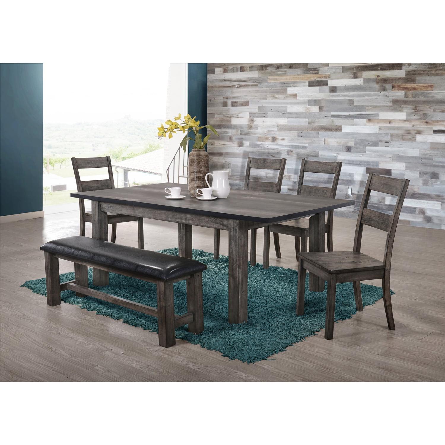 Grayson 6-Piece Gray Oak Dining Set with Faux Leather Bench