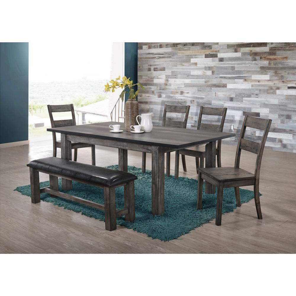 Grayson 6-Piece Gray Oak Dining Set with Faux Leather Bench