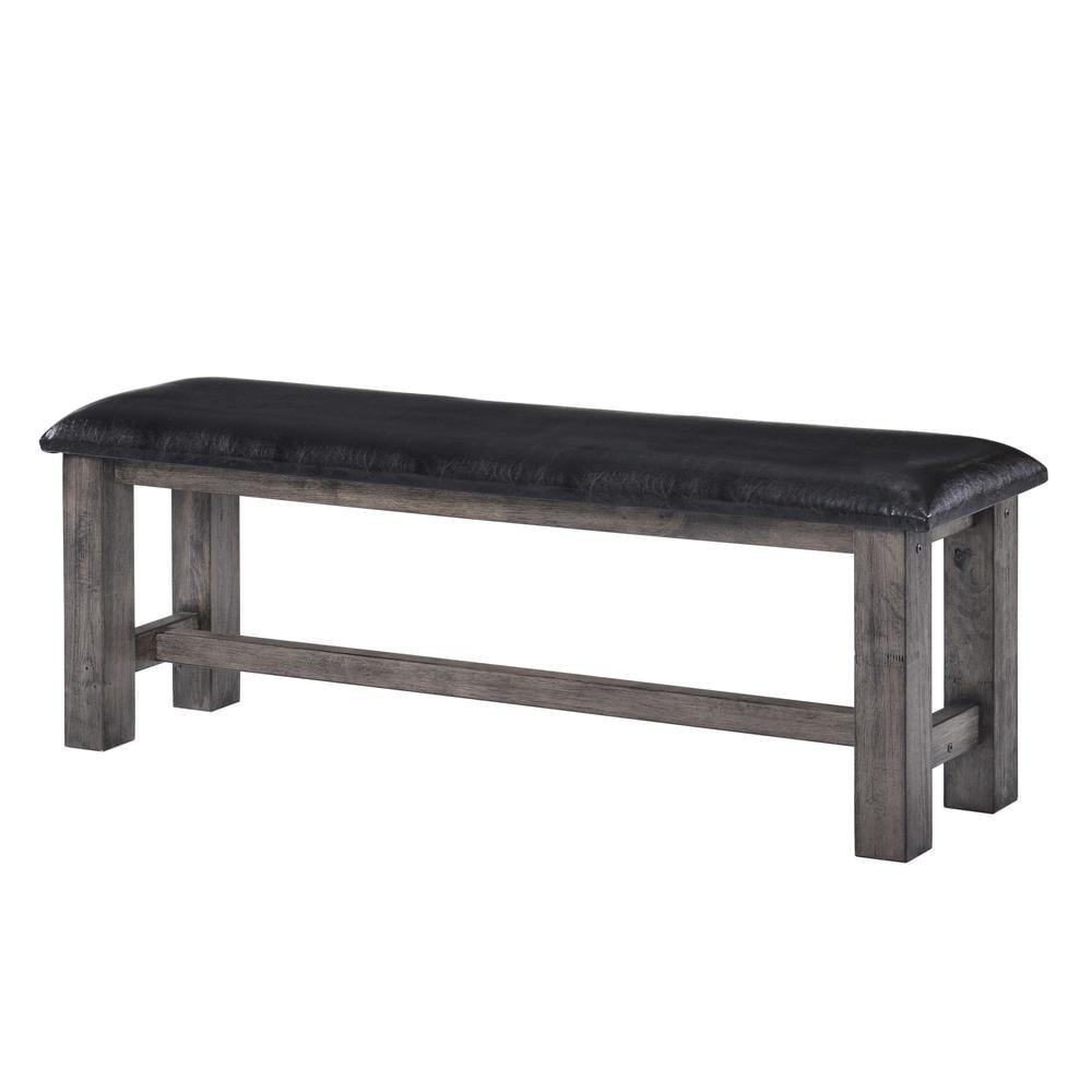 Grayson Rustic 47" Black Faux Leather Upholstered Dining Bench