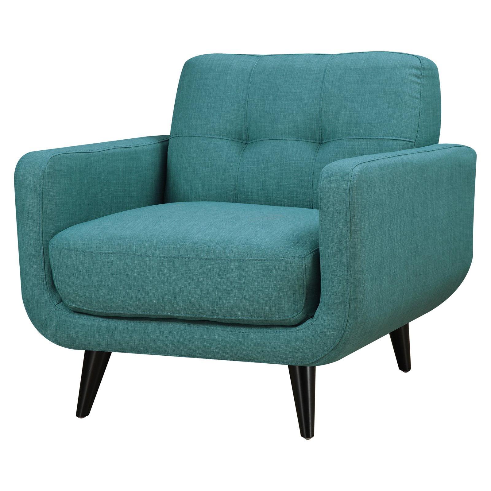 Teal Mid-Century Modern Accent Chair with Tufted Cushions