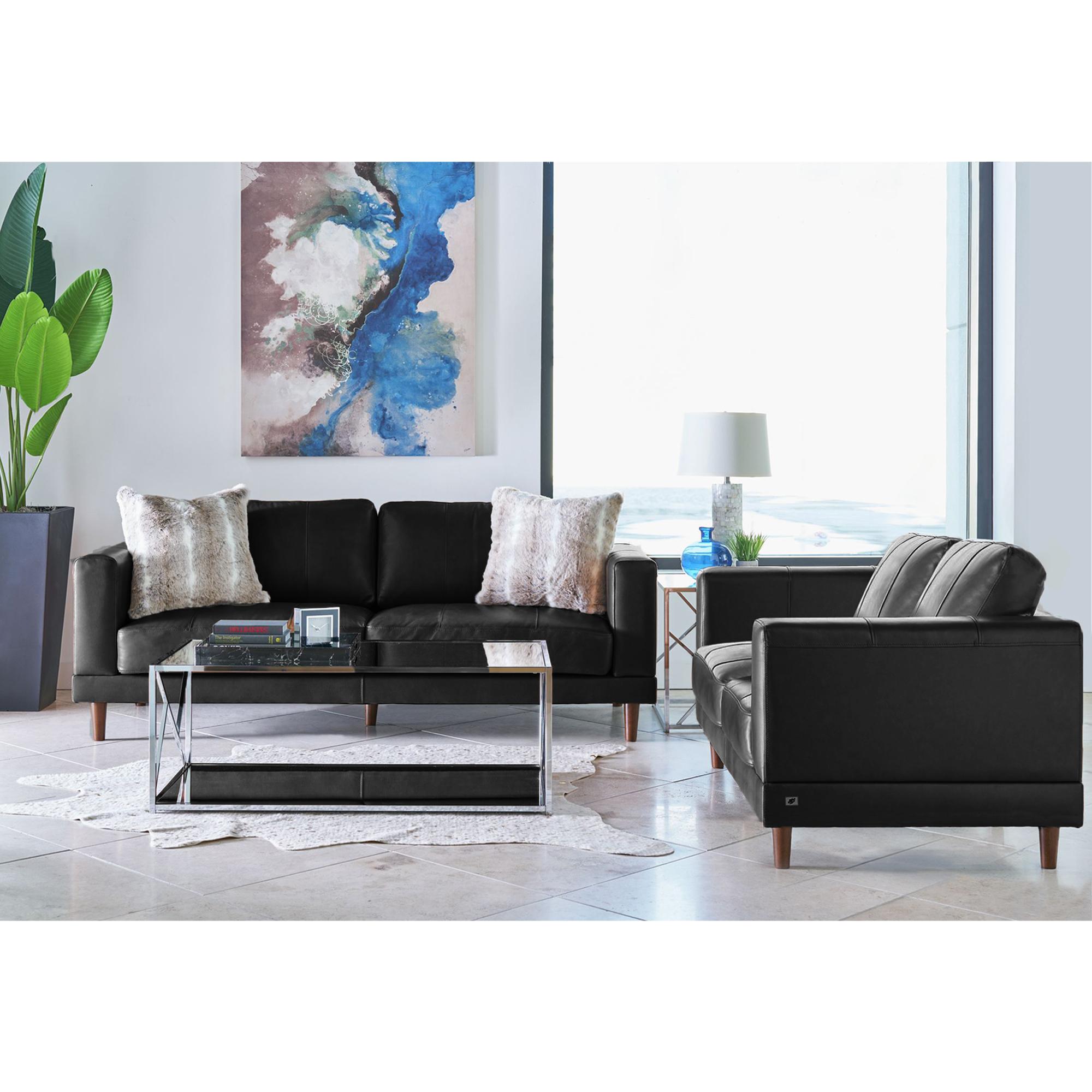 2pc Hanson Set Black - Picket House Furnishings: Leather Upholstery, Modern Sofa & Loveseat Combo
