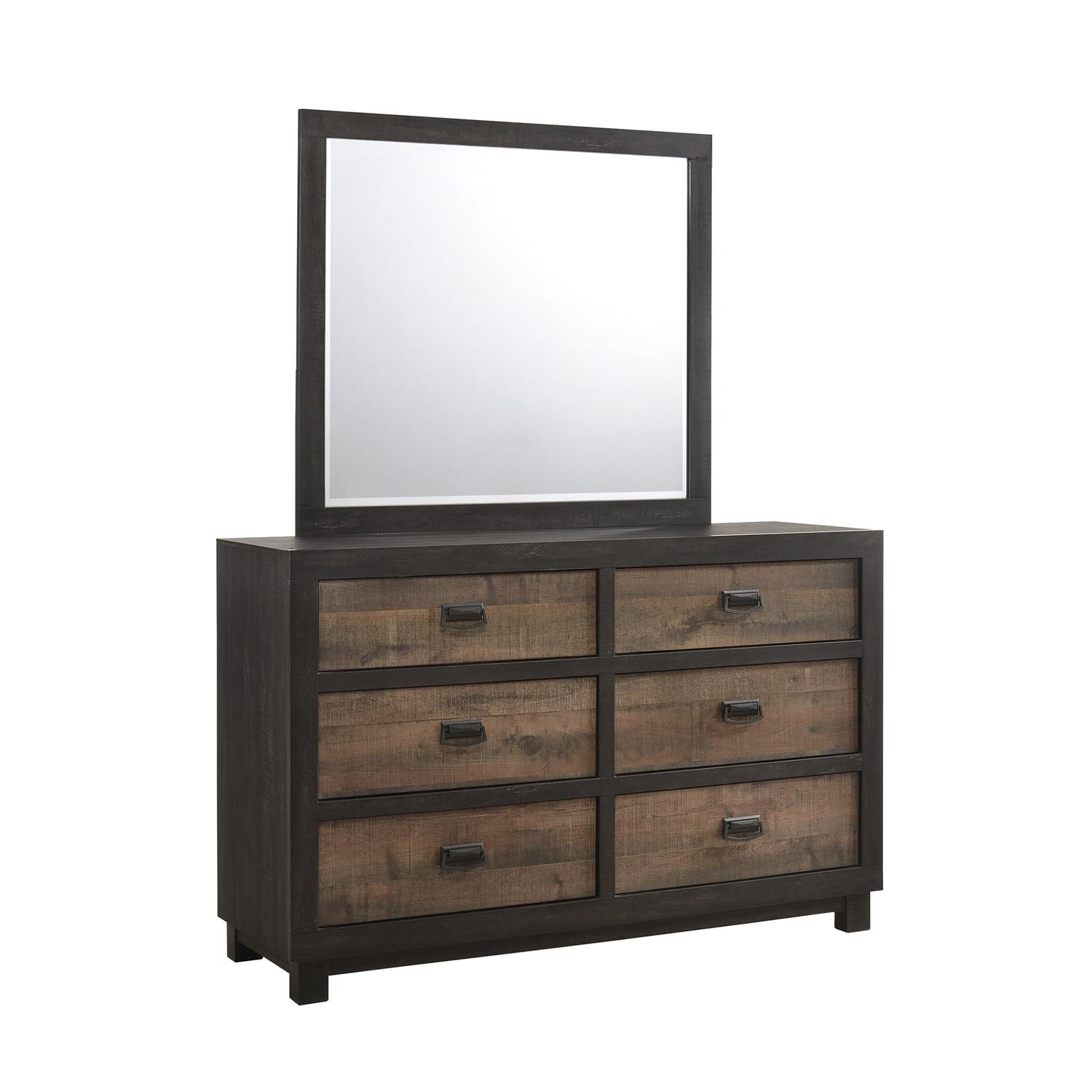 Farmhouse Brown 61" Double Dresser with Dark Chocolate Mirror