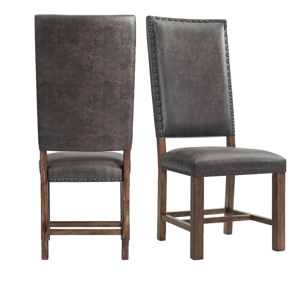 Set of 2 Hayward Tall Back Side Chair Set Walnut - Picket House Furnishings: Rubberwood Frame, Faux Leather