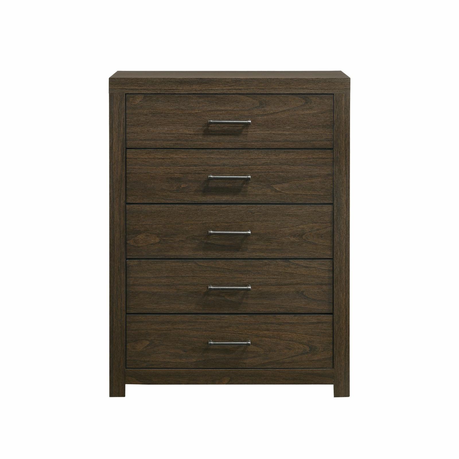 Walnut Rustic 5-Drawer Chest with Felt Lined Drawer