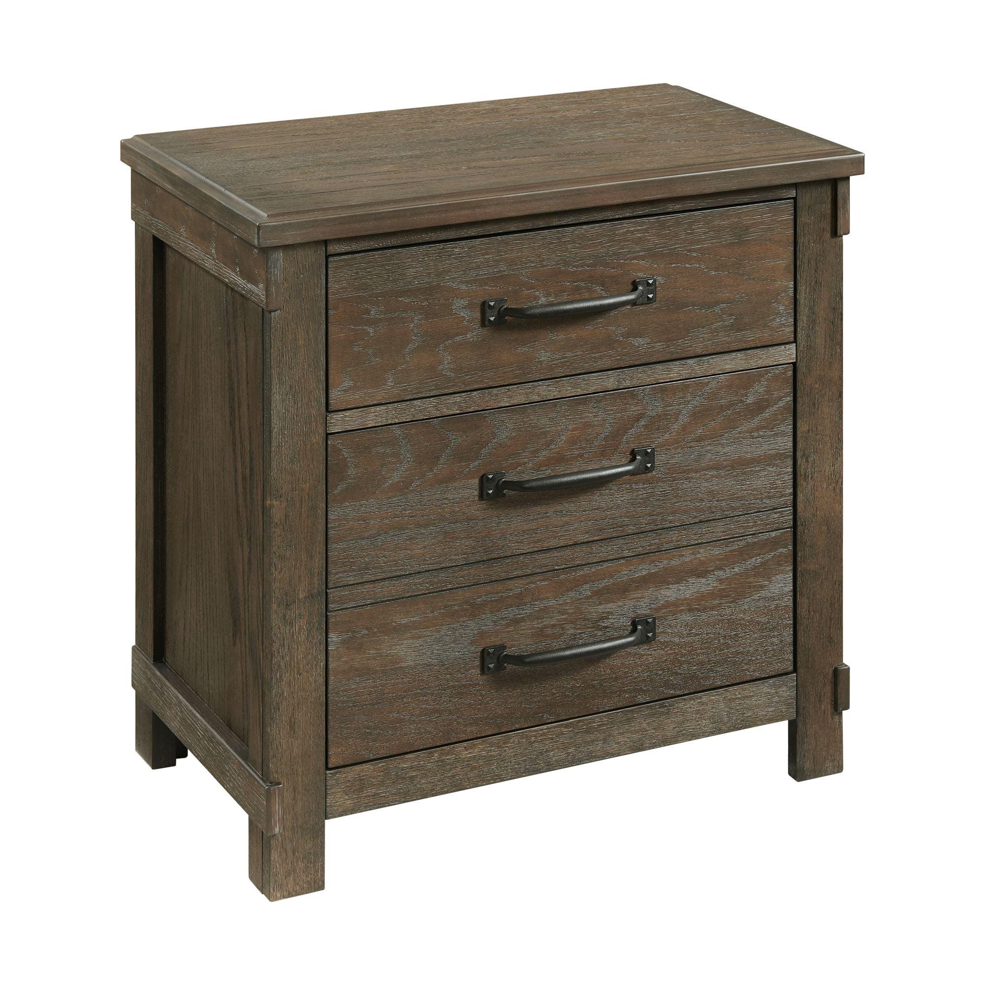 Walnut Rustic 3-Drawer Nightstand with USB Ports