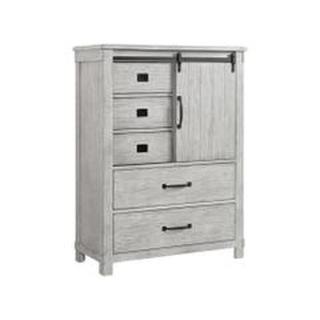 White Rustic 5-Drawer Chest with Sliding Door and Felt Lining