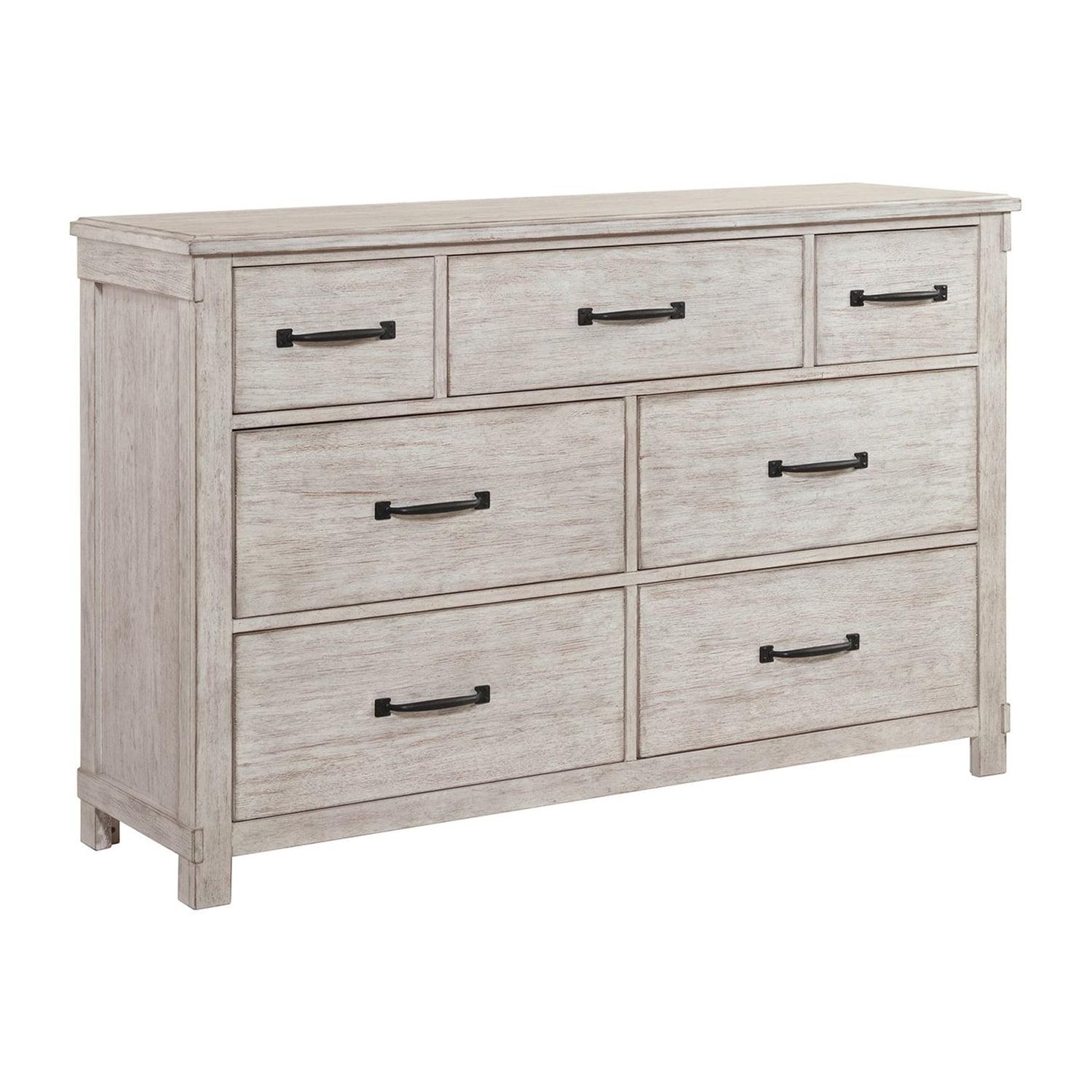 Rustic Off-White 7-Drawer Dresser with Felt Lined Top Drawer