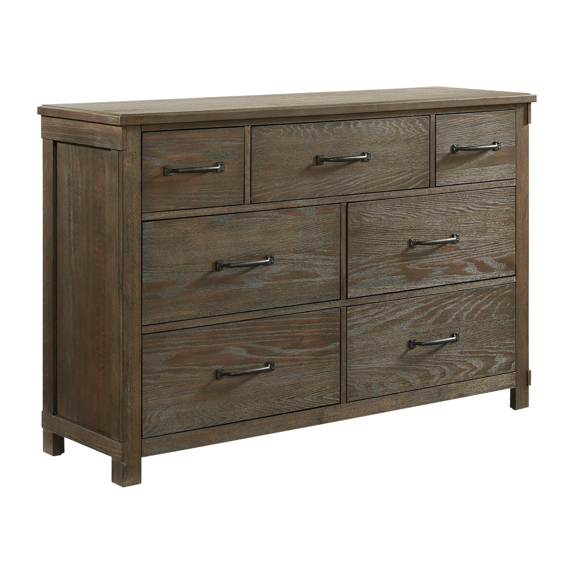 Walnut 7-Drawer Rustic Farmhouse Dresser with Felt Lined Drawer