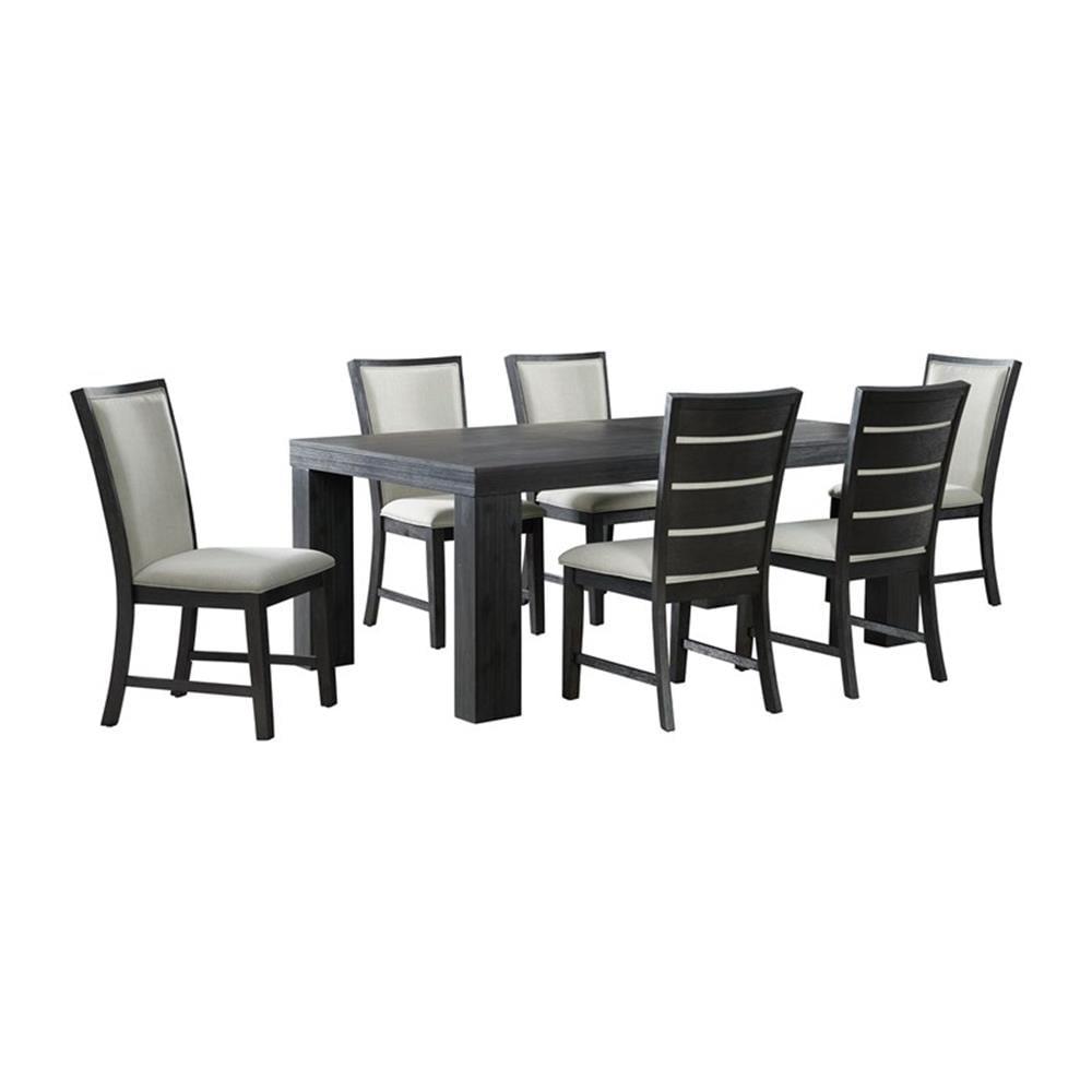 Jasper Black Acacia 7-Piece Dining Set with Upholstered Chairs