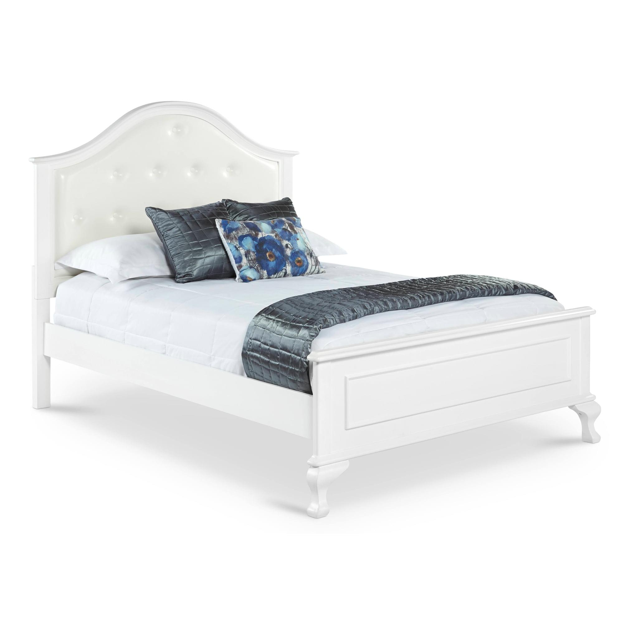 White Faux Leather Upholstered Full Panel Bed with Headboard