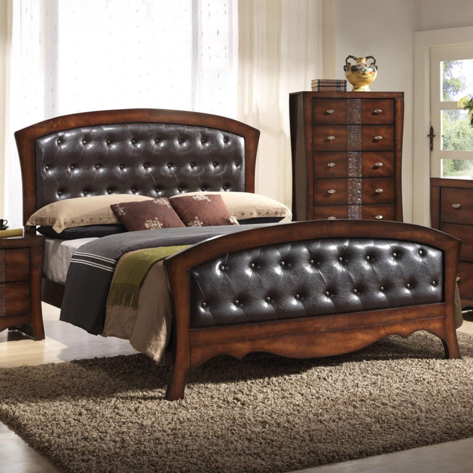 Jansen Espresso King Upholstered Bed with Tufted Faux Leather