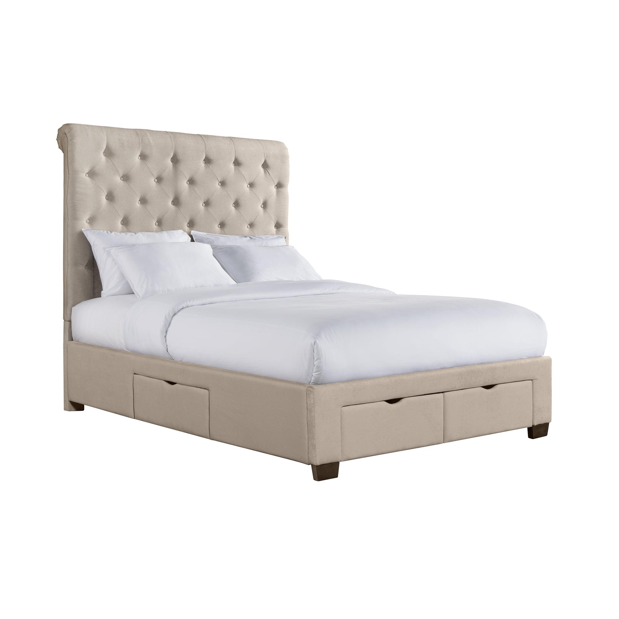 Jeremiah Beige Queen Upholstered Storage Bed with Tufted Headboard