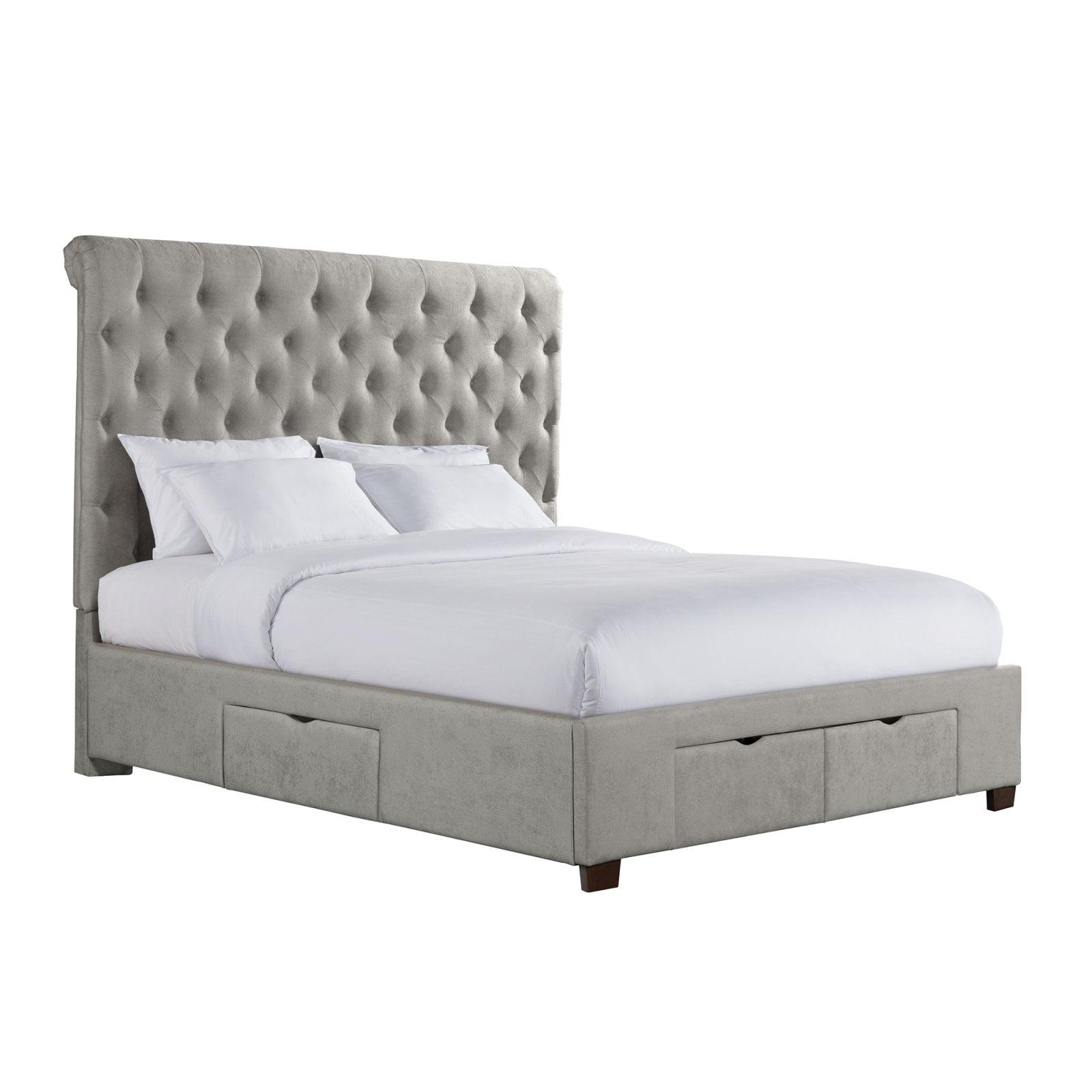 Gray Queen Upholstered Storage Bed with Tufted Headboard