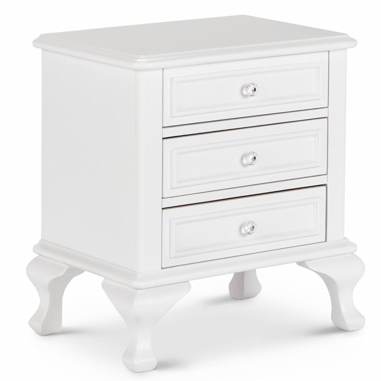 White 3-Drawer Transitional Nightstand with Crystal Knobs