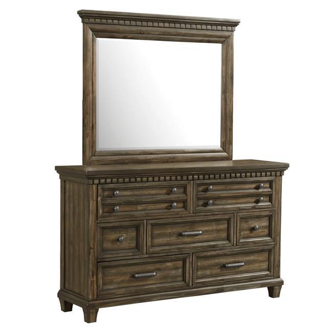 Rustic Brown 7-Drawer Dresser with Mirror and Felt Lined Drawers