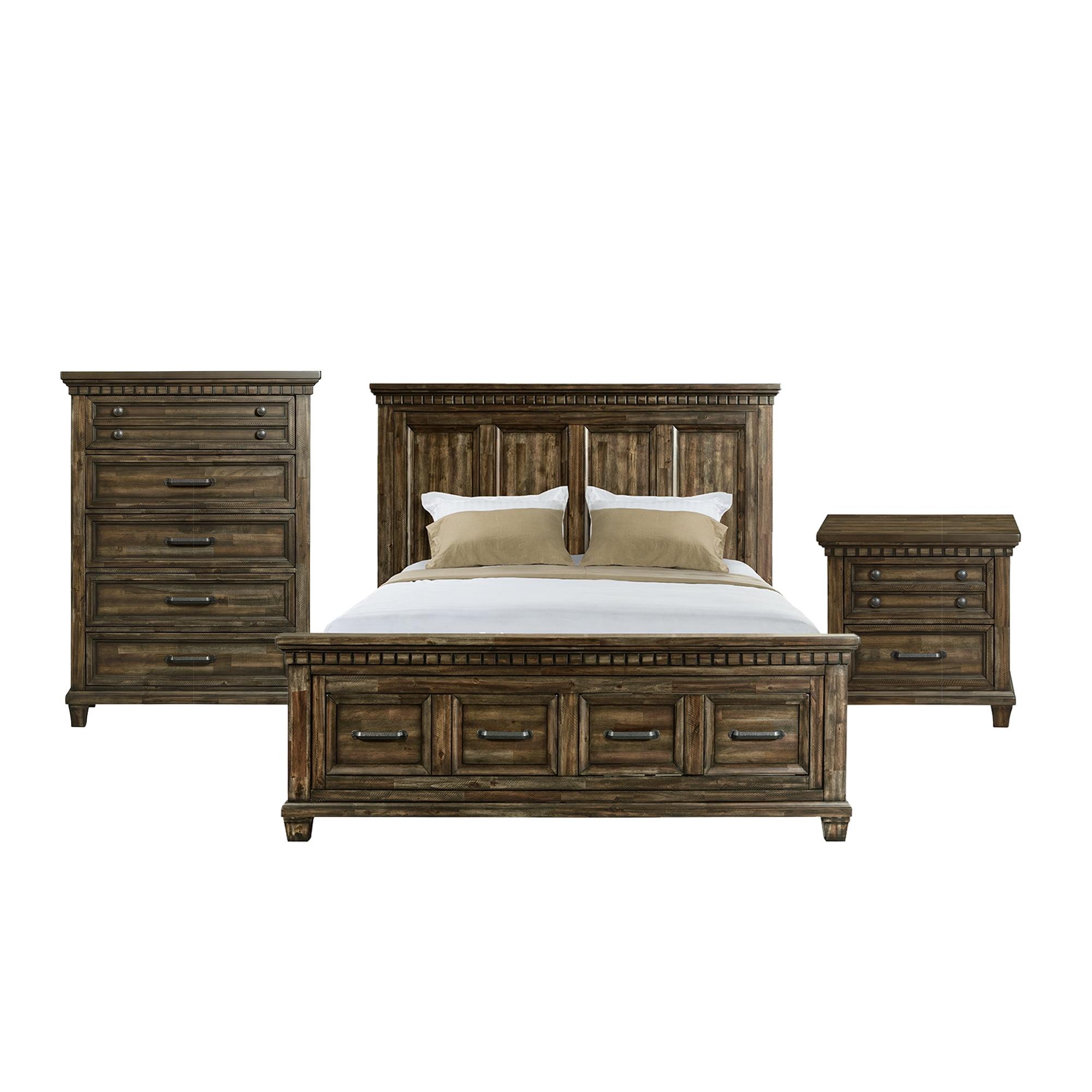 Johnny Queen Walnut Acacia 3PC Bedroom Storage Set