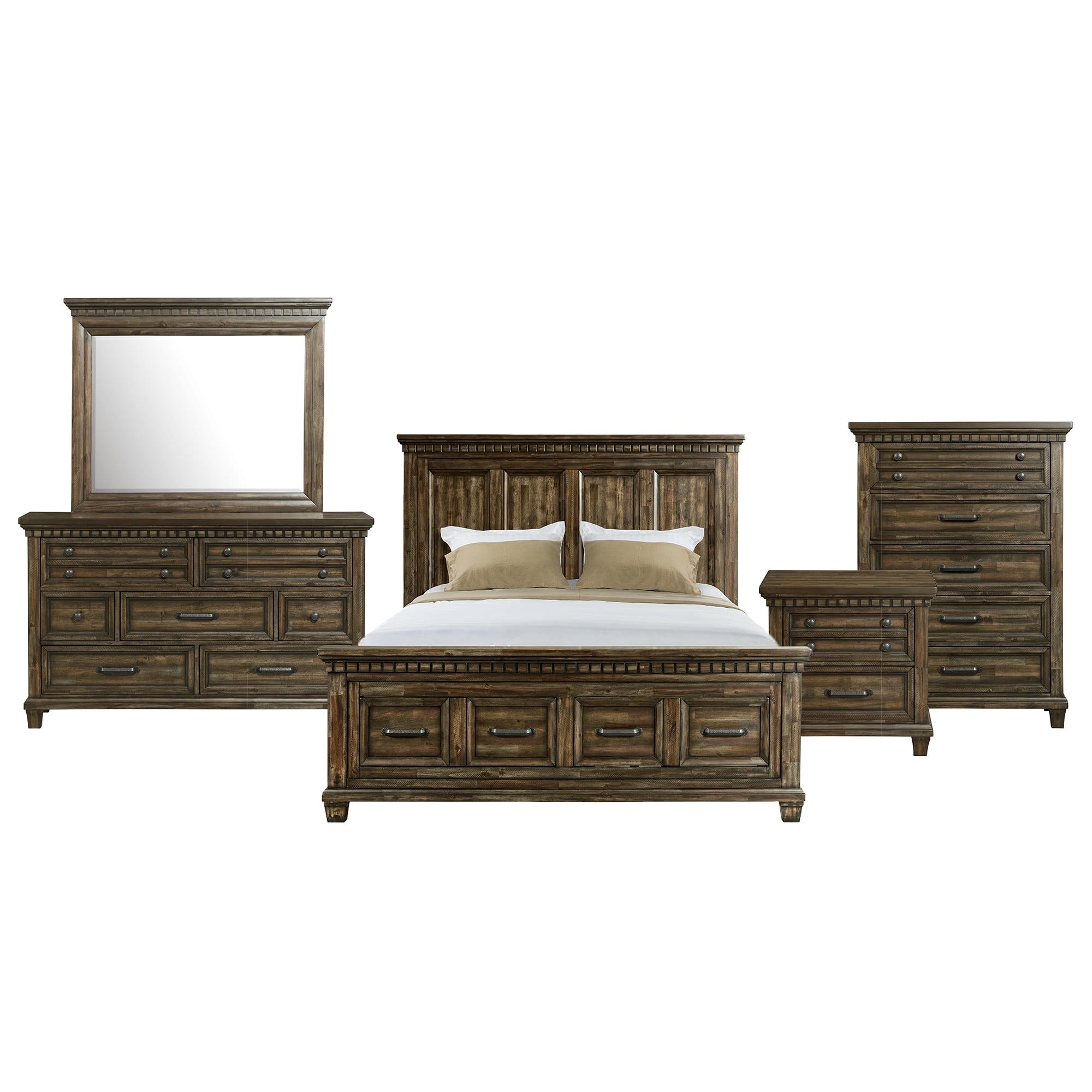 Johnny Queen Walnut Acacia Storage 5-Piece Bedroom Set