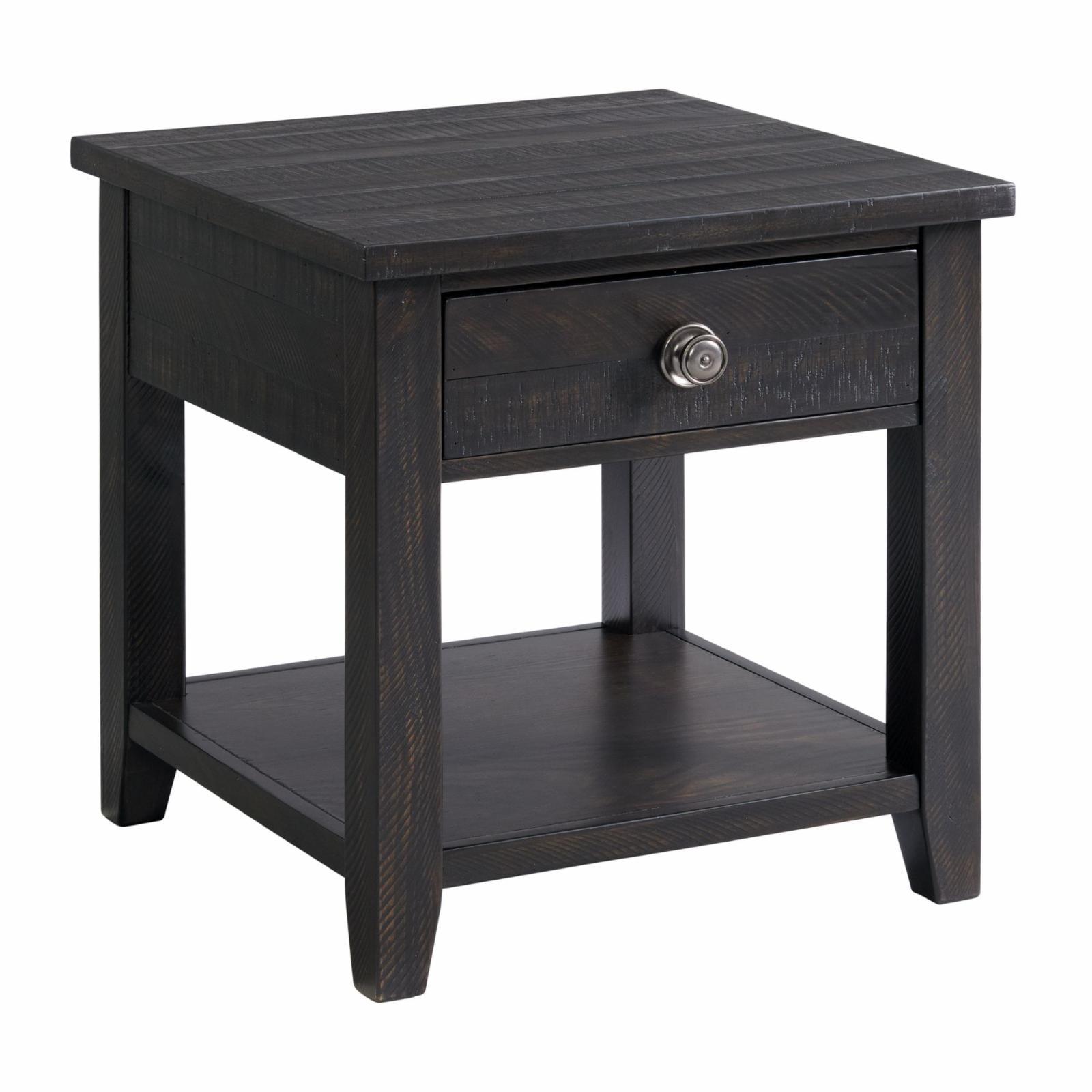 Espresso Brown Square Wood End Table with Drawer