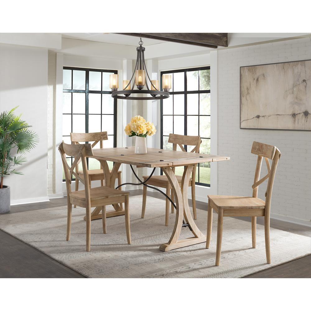 Keaton Natural Wood Folding Top Dining Set with 4 X-Back Chairs