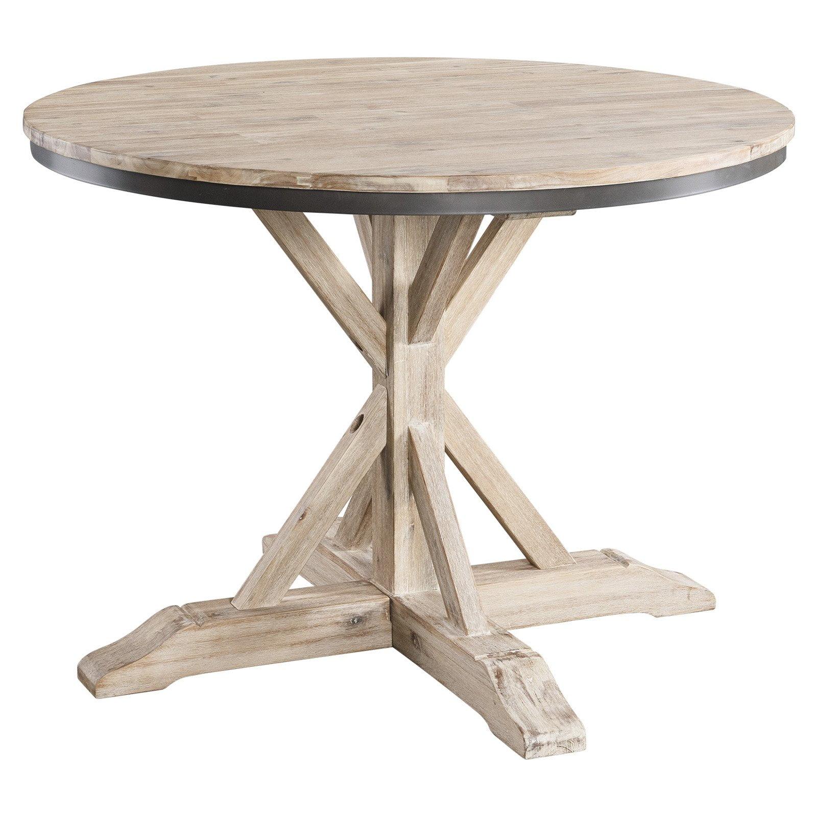 Beige Round Rustic Wood Dining Table with Pedestal Base