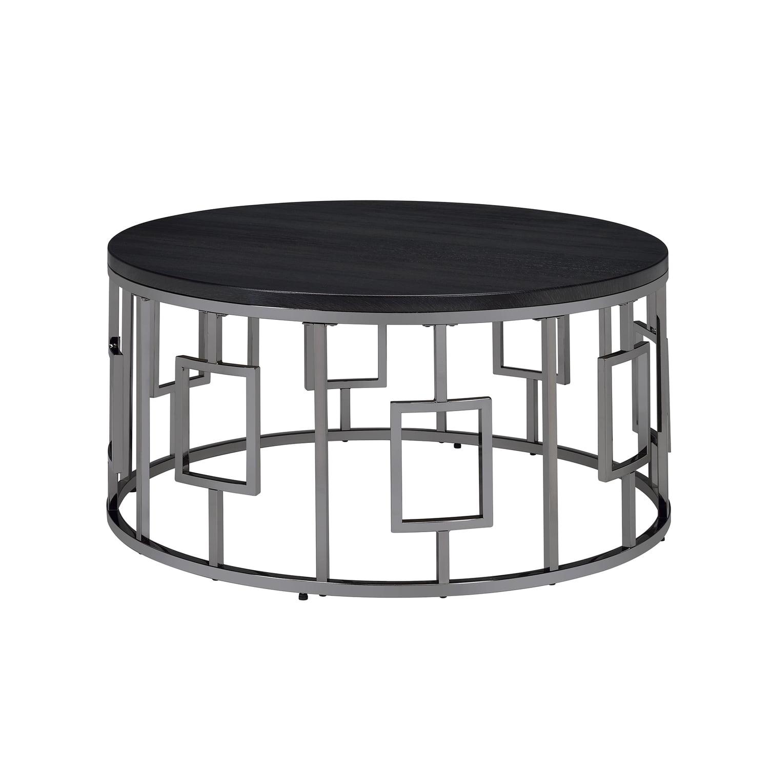 Kendall 36" Round Black Wood and Chrome Coffee Table