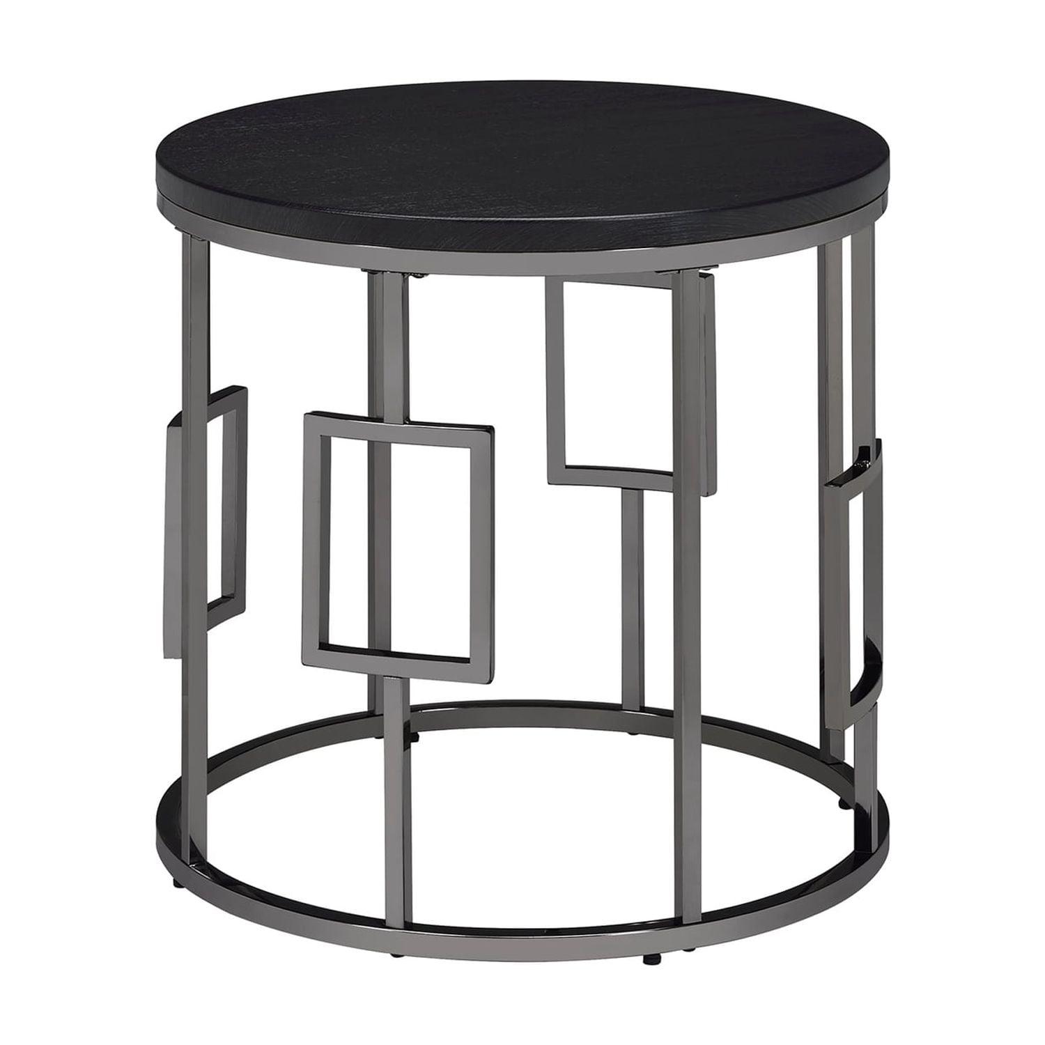 Sleek 23" Kendall Round Black Wood & Chrome Metal End Table