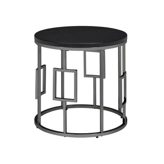 Picket House Furnishings Kendall Round End Table in Black/Chrome