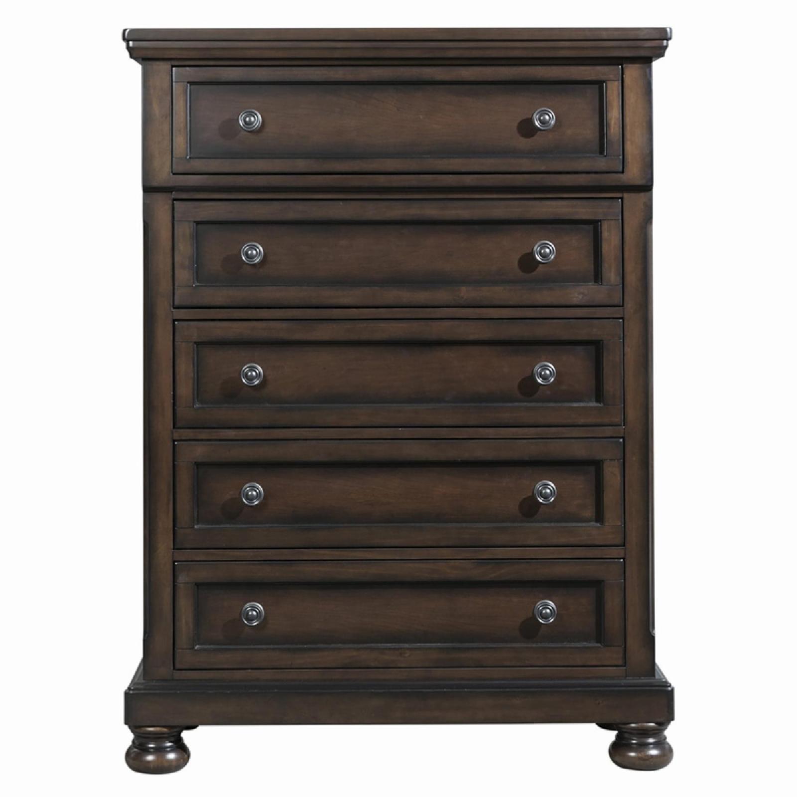 Walnut 5-Drawer Vertical Chest with Felt-Lined Drawer