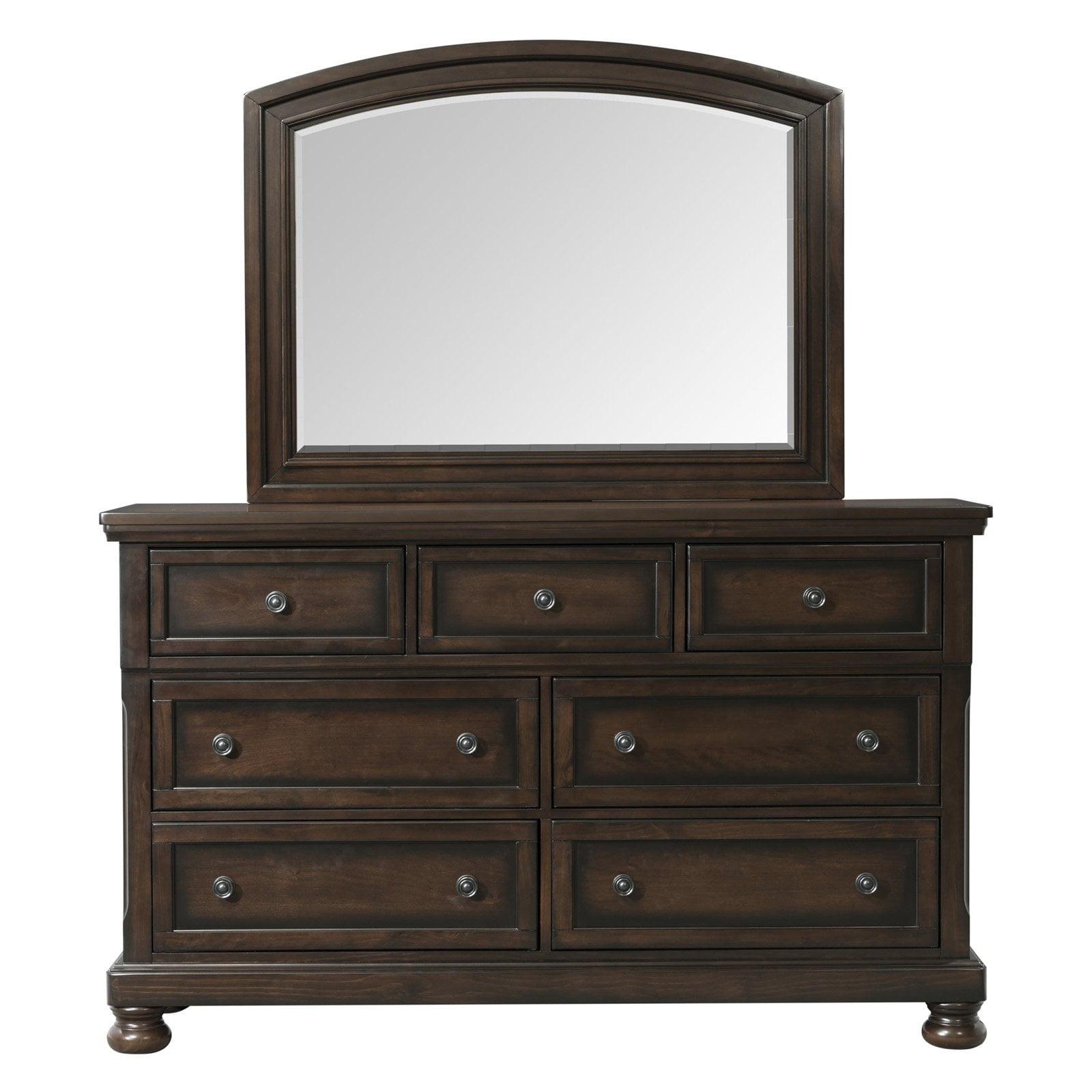 Kingsley 65" Brown Wood Dresser with Mirror and Felt-Lined Drawer