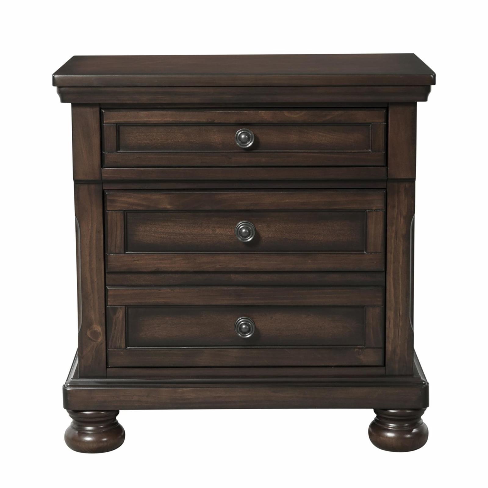 Walnut 3-Drawer Nightstand with USB Ports and Bun Feet