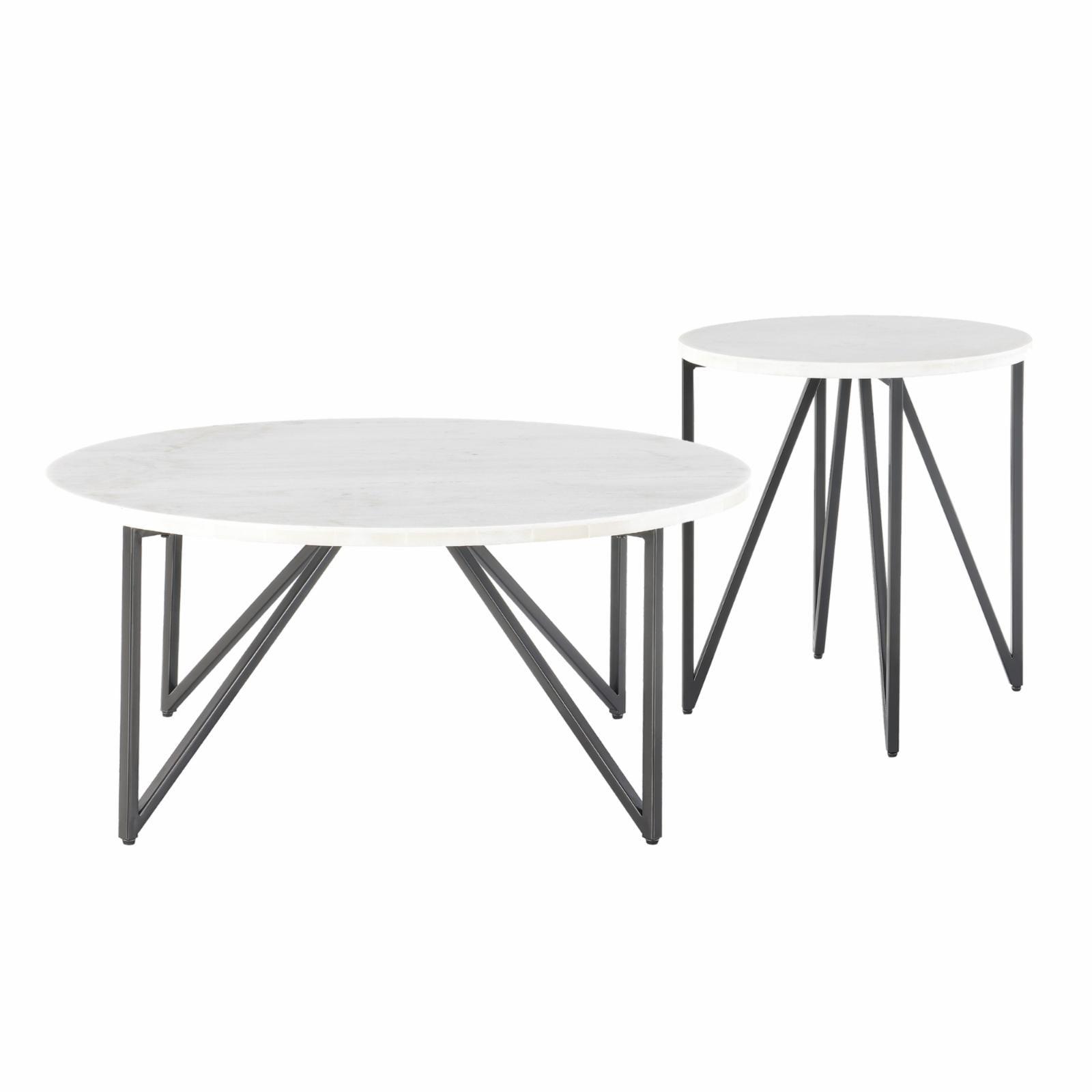 Kinsler Chic White Marble & Black Metal Coffee and End Table Set