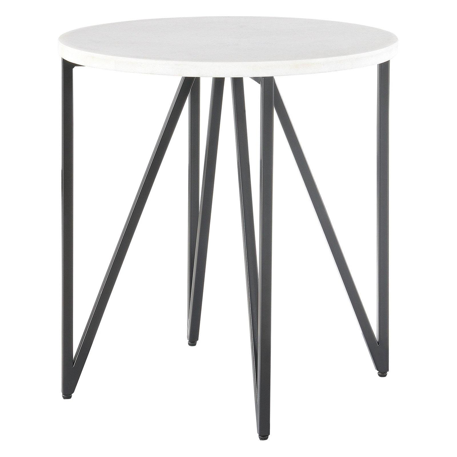 Transitional 24" Black Metal and White Stone Round End Table