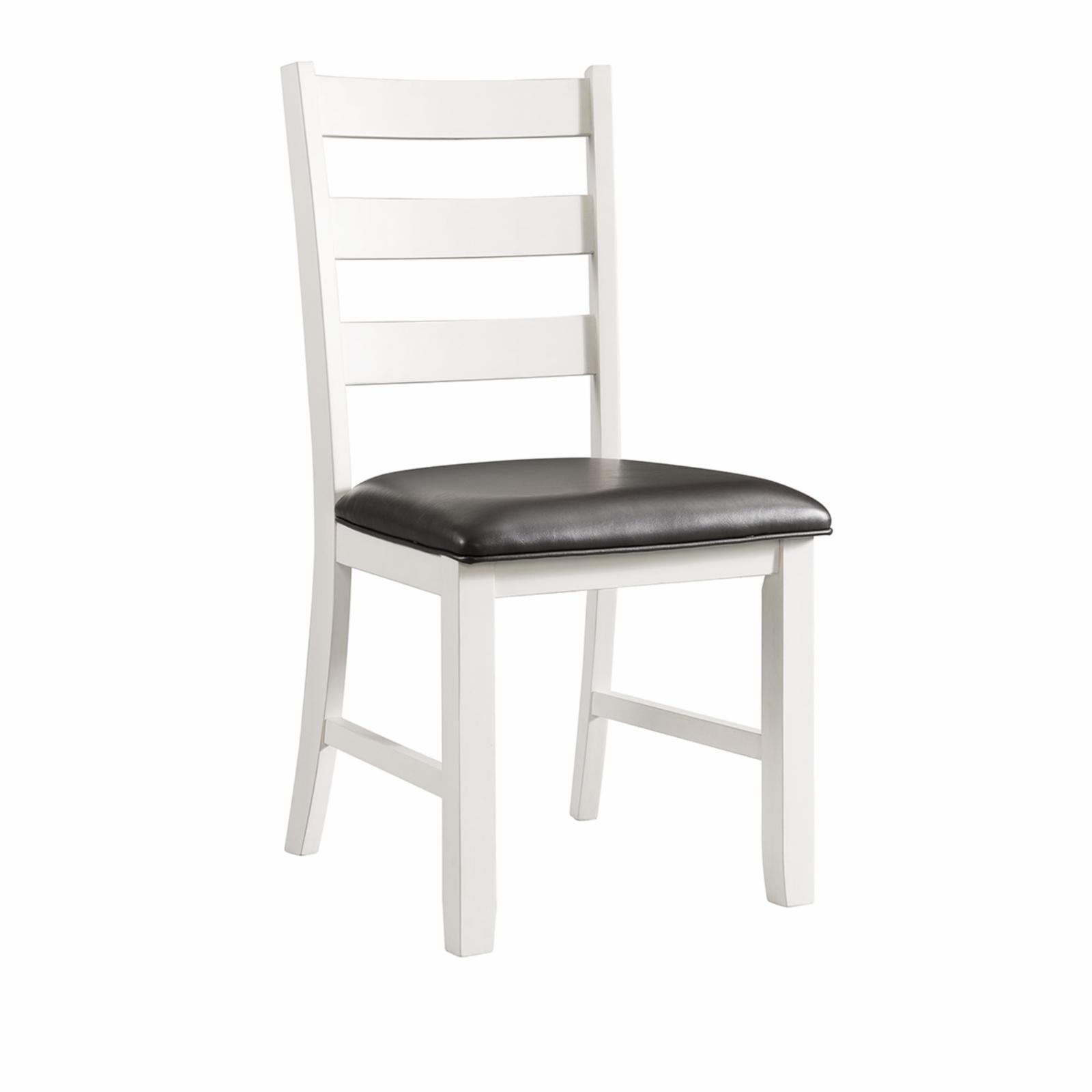 High Slat Ladderback Side Chair in White and Brown Faux Leather