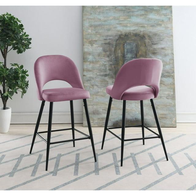 Picket House Furnishings Loran Bar Stool Set in Pink Velvet Fabric