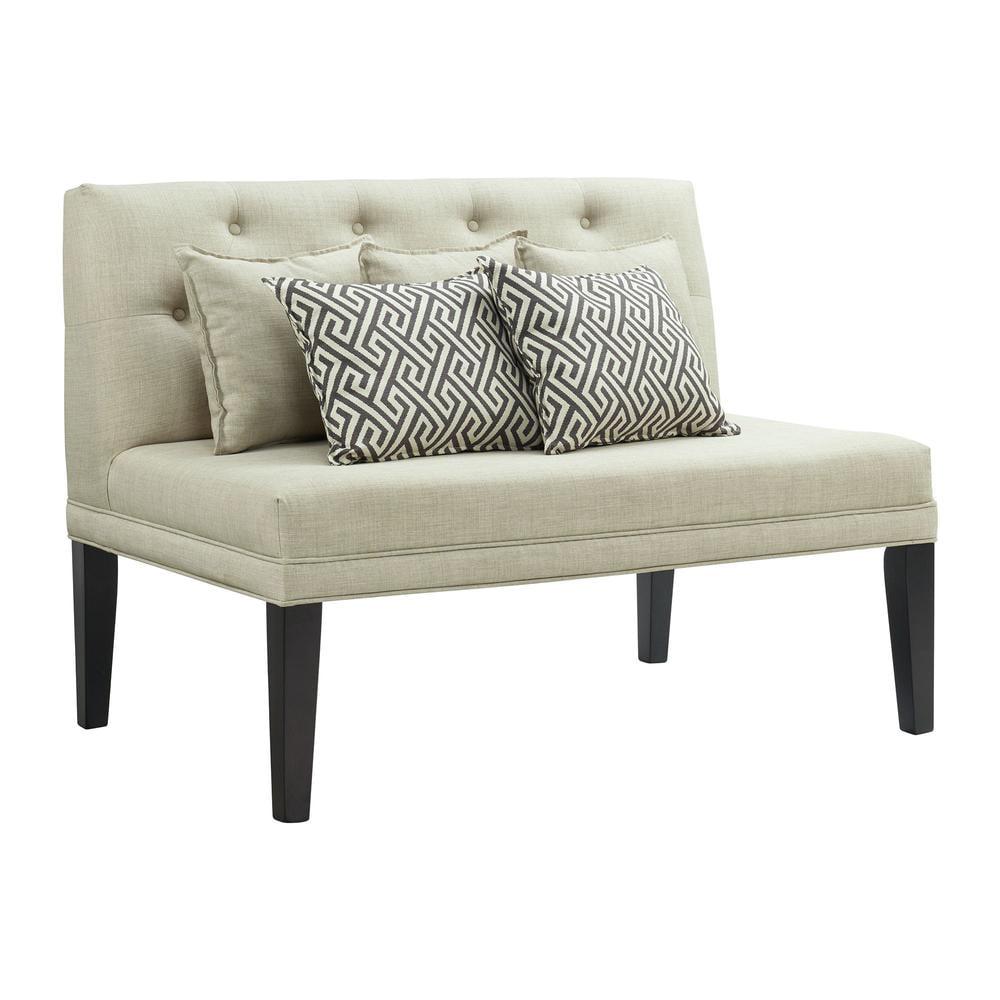 Transitional Tufted Linen and Wood Loveseat in Gray with Nailhead Detail