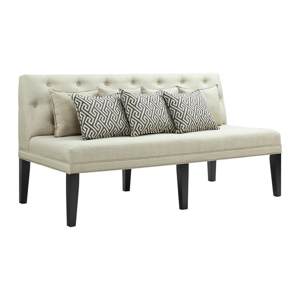 Beige Tufted Linen Dining Sofa with Pillows