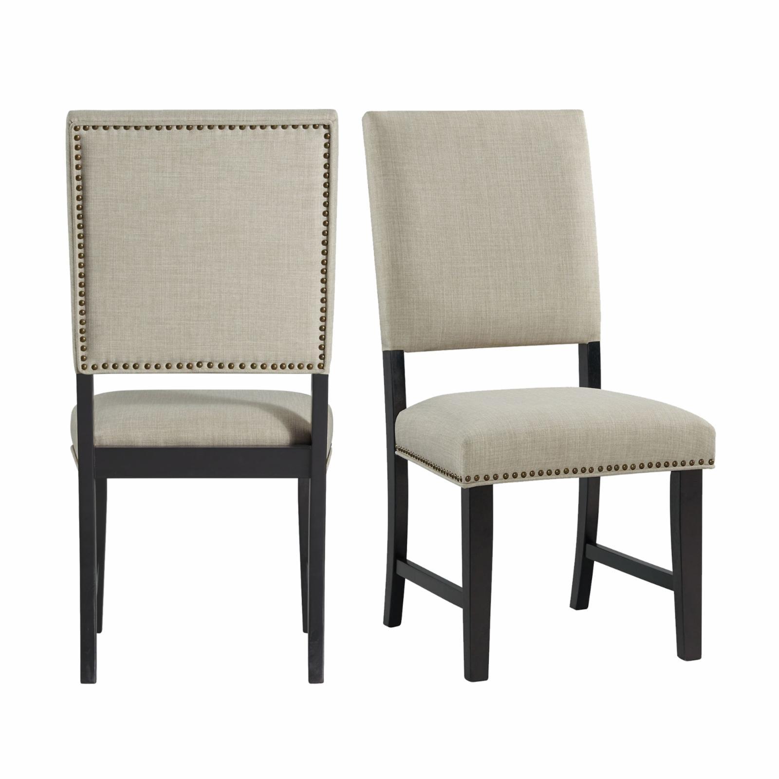 Mara Taupe Upholstered Side Chair with Oak Finish and Nailhead Trim